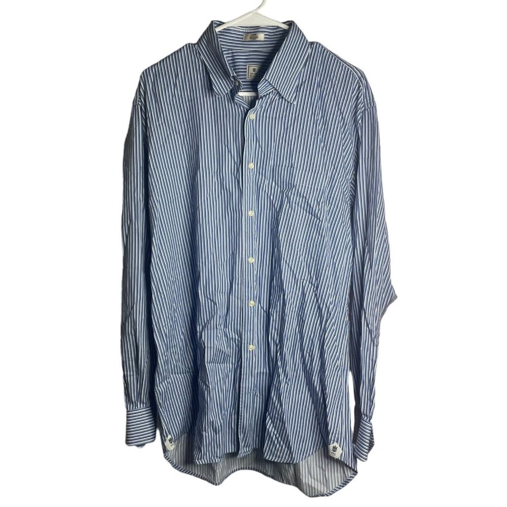Peter Millar Shirt Mens L Blue White Cotton Stripe Long Sleeve Button Up